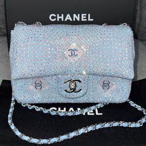 CHANEL 23c classic flap bag denim crystals